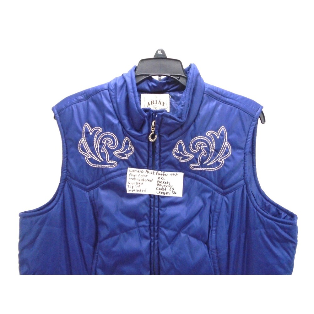 Ariat Women's Grizzly Puffer Vest Size XXL Plum Embroidered Quilted Insulated - Picture 2 of 8